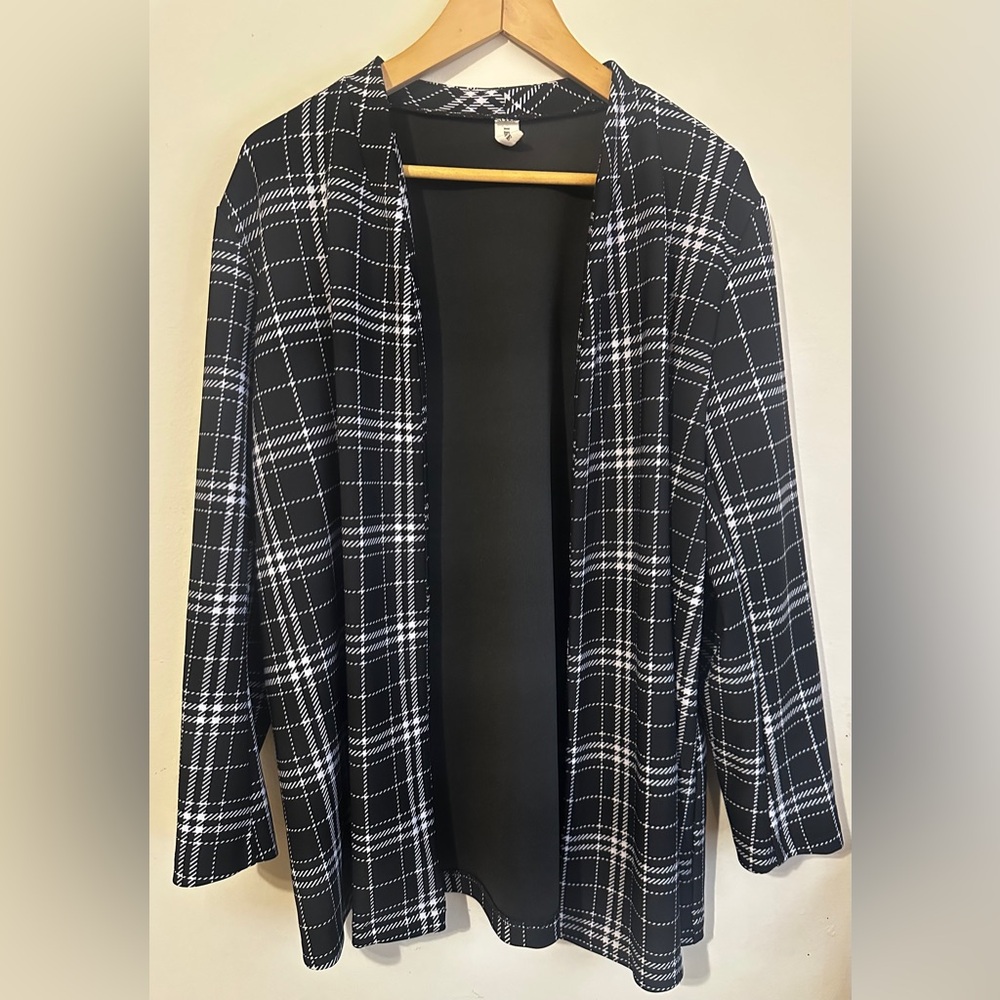 Black and White Plaid Open Cardigan